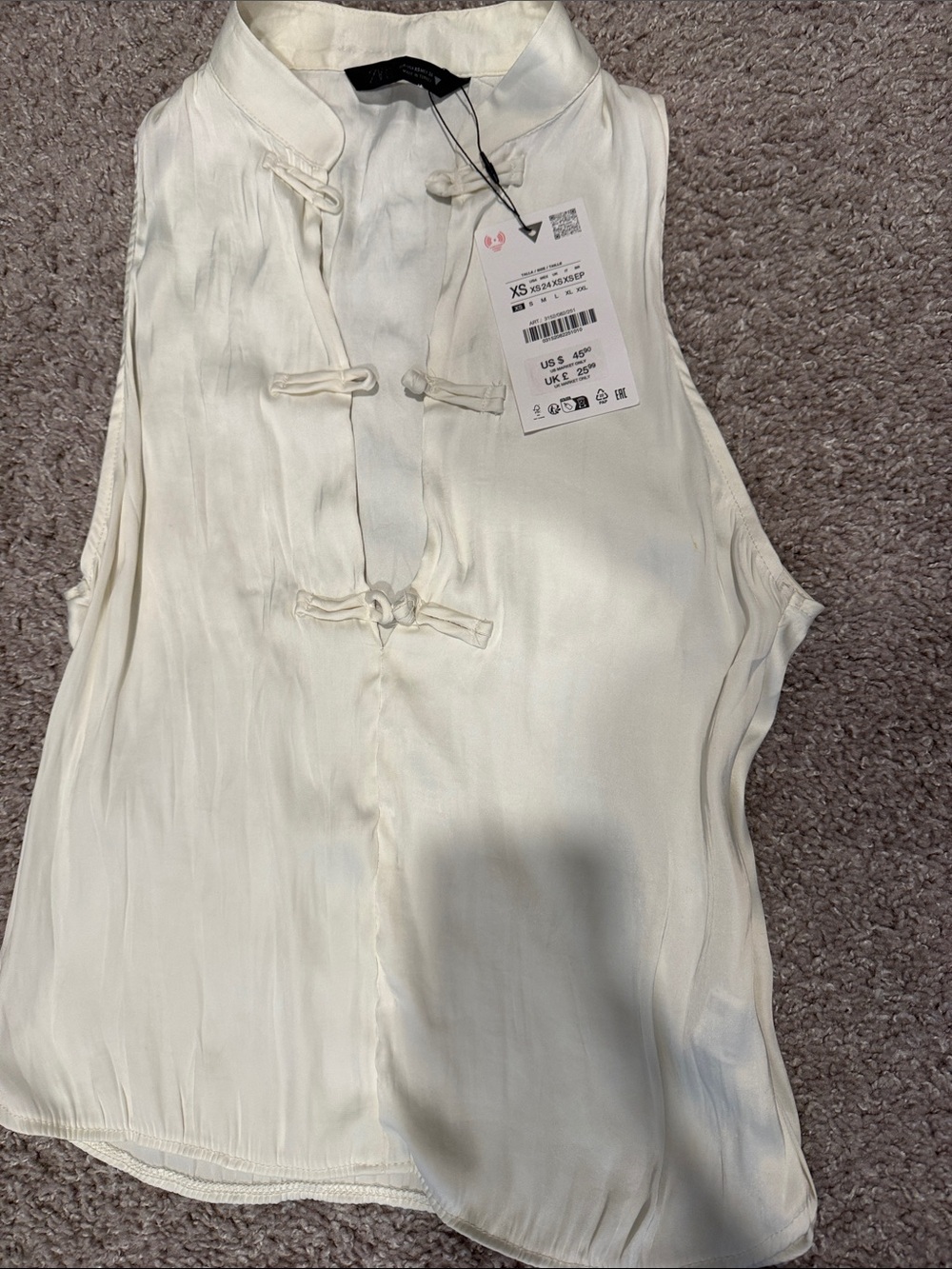 Zara Cream Sleeveless Mandarin Collar Camisole